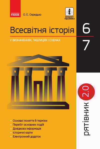 Обкладника "Всесвітня історія у визначеннях, таблицях і схемах. 6-7 класи. Рятівник 2.0" Обкладинка "Всесвітня історія у визначеннях, таблицях і схемах. 6-7 класи. Рятівник 2.0"