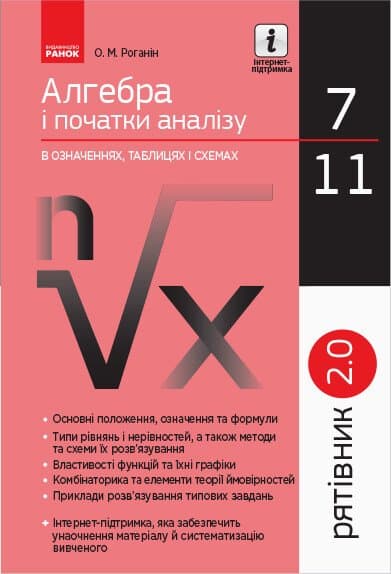 Обкладника "Алгебра і початки аналізу в означеннях, таблицях і схемах. 7-11 класи. Рятівник 2.0" Обкладинка "Алгебра і початки аналізу в означеннях, таблицях і схемах. 7-11 класи. Рятівник 2.0"