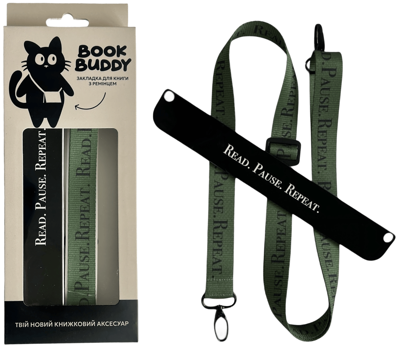 Закладка з ремінцем «Read. Pause. Repeat»
