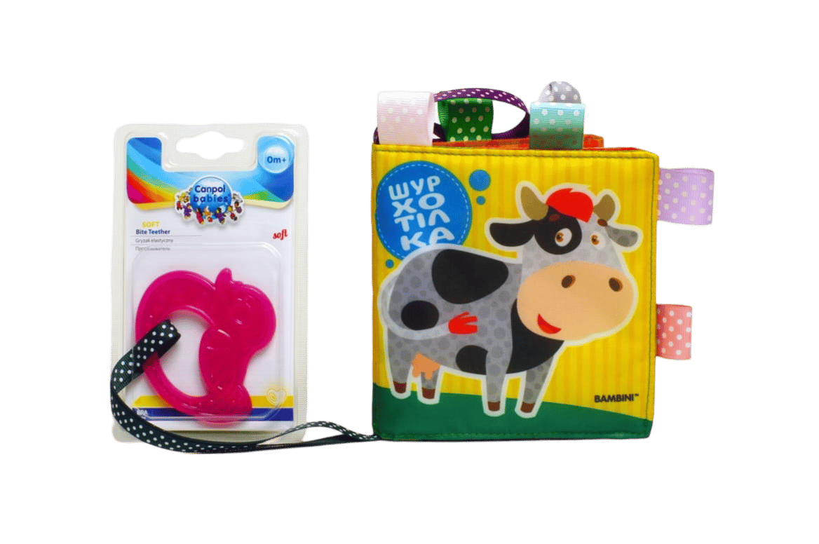 Мʼяка книжка з брязкальцем «Корівка»