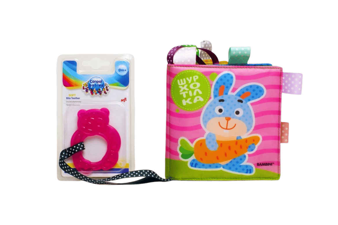 Мʼяка книжка з брязкальцем «Зайчик»