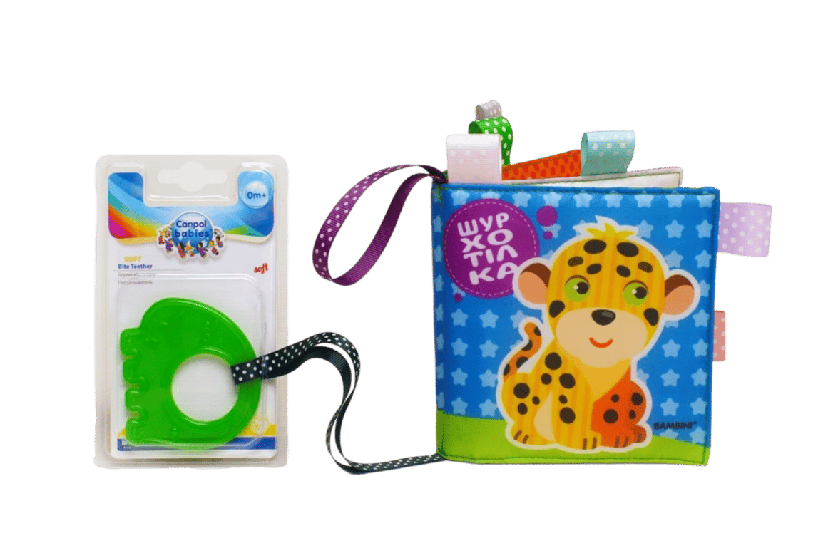 Мʼяка книжка з брязкальцем «Леопардик»