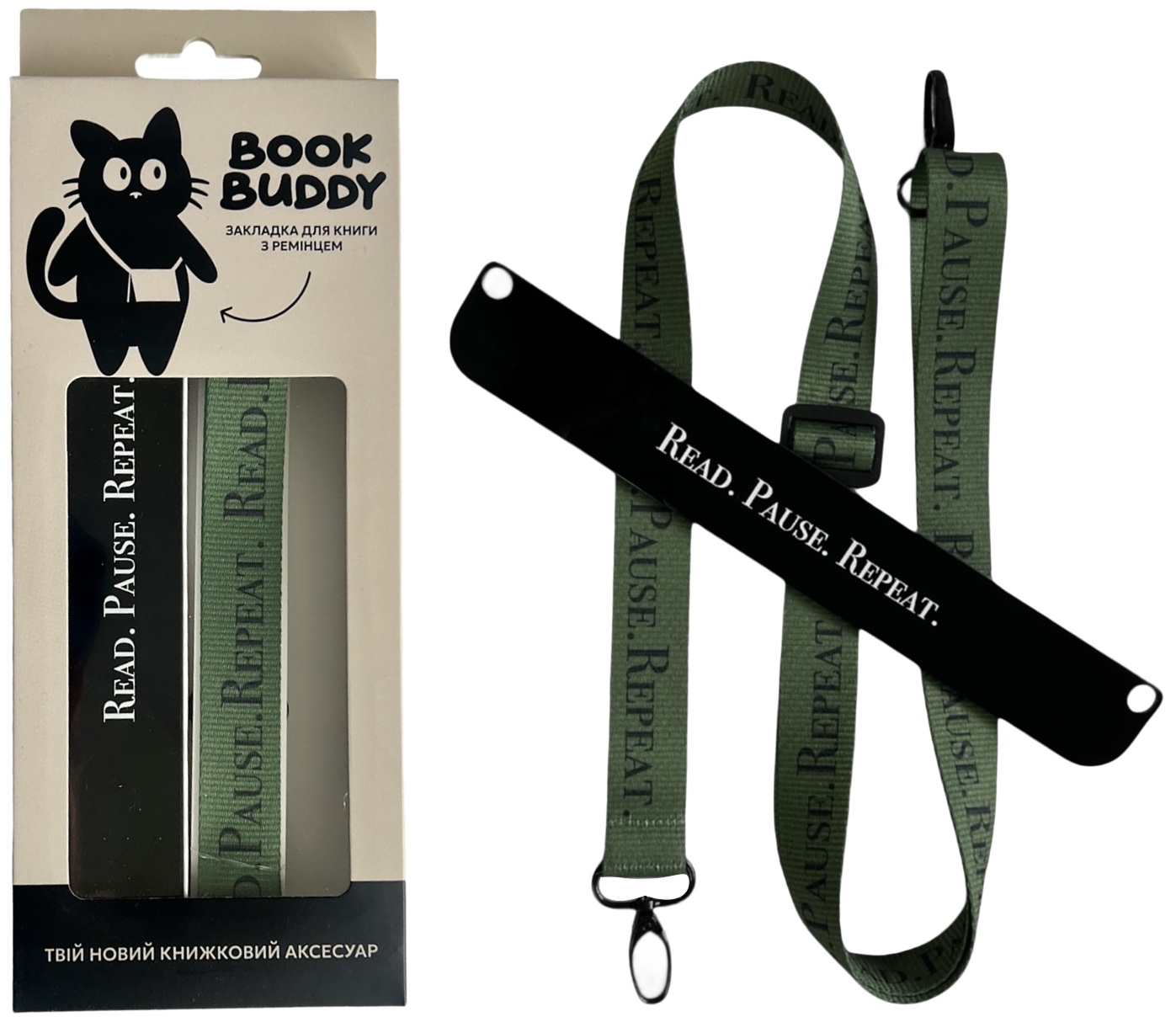 Закладка з ремінцем "Read. Pause. Repeat"