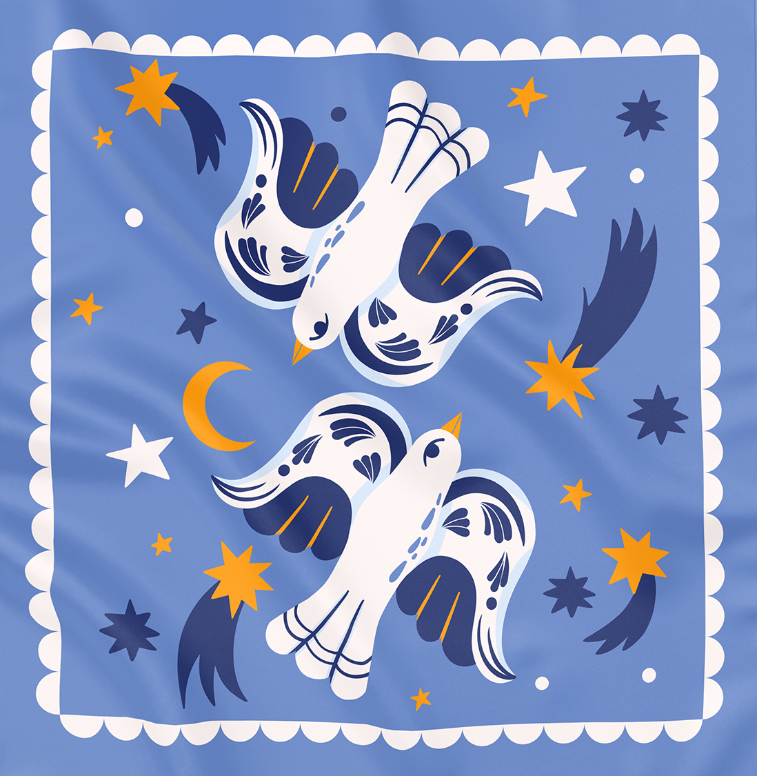 Хустка "Птахи на зоряному небі" блакитна